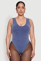 Womens Plus Mineral Wash Tank Bodysuit, Blue,