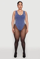 Womens Plus Mineral Wash Tank Bodysuit, Blue,