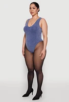 Womens Plus Mineral Wash Tank Bodysuit, Blue,