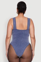 Womens Plus Mineral Wash Tank Bodysuit, Blue,