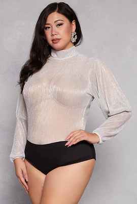 Womens Plus Lurex Balloon Sleeve Bodysuit, 3X