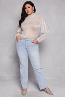 Womens Plus Lurex Balloon Sleeve Bodysuit,