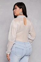 Womens Plus Lurex Balloon Sleeve Bodysuit,