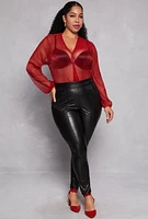 Womens Plus Lurex Surplice Bubble Sleeve Bodysuit,