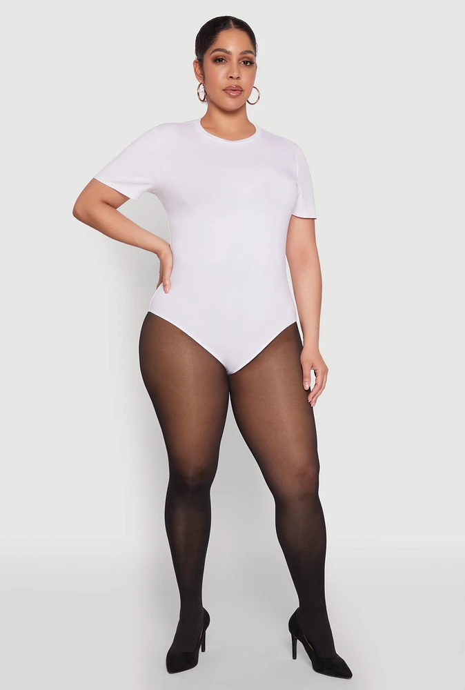 Womens Plus Size Short Sleeve Bodysuit, White, Size 1X