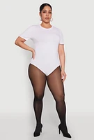 Womens Plus Size Short Sleeve Bodysuit, White, Size 1X