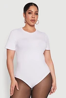 Womens Plus Size Short Sleeve Bodysuit, White, Size 1X