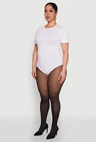 Womens Plus Size Short Sleeve Bodysuit, White, Size 1X