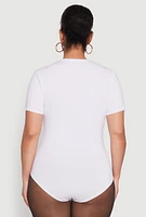 Womens Plus Size Short Sleeve Bodysuit, White, Size 1X