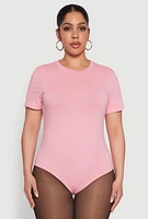 Womens Plus Size Short Sleeve Bodysuit, Pink, Size 1X