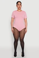 Womens Plus Size Short Sleeve Bodysuit, Pink, Size 1X