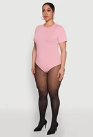 Womens Plus Size Short Sleeve Bodysuit, Pink, Size 1X