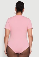 Womens Plus Size Short Sleeve Bodysuit, Pink, Size 1X