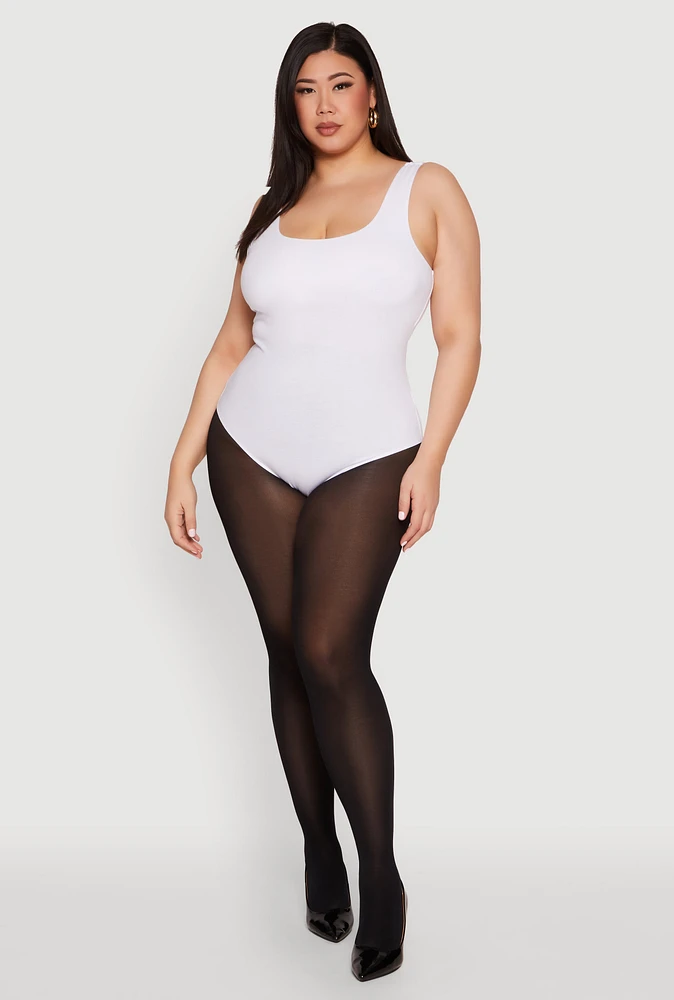 Womens Plus Size Double Layered Scoop Neck Bodysuit, White, Size 3X