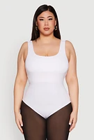 Womens Plus Size Double Layered Scoop Neck Bodysuit, White, Size 2X