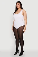 Womens Plus Size Double Layered Scoop Neck Bodysuit, White, Size 3X