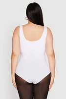 Womens Plus Size Double Layered Scoop Neck Bodysuit, White, Size 3X