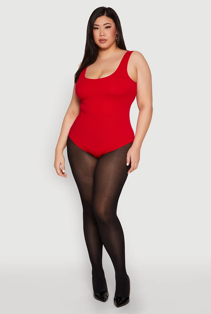Womens Plus Size Double Layered Scoop Neck Bodysuit, Red, Size 3X