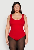 Womens Plus Size Double Layered Scoop Neck Bodysuit, Red, Size 3X