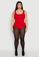 Womens Plus Size Double Layered Scoop Neck Bodysuit, Red, Size 3X