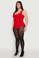 Womens Plus Size Double Layered Scoop Neck Bodysuit, Red, Size 3X