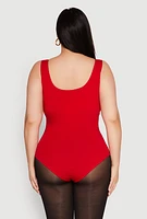 Womens Plus Size Double Layered Scoop Neck Bodysuit, Red, Size 3X