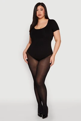 Womens Plus Size Scoop Neck Double Layered Bodysuit, Black, Size 3X
