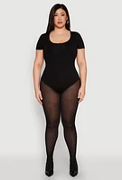 Womens Plus Size Scoop Neck Double Layered Bodysuit, Black, Size 2X