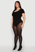 Womens Plus Size Scoop Neck Double Layered Bodysuit, Black, Size 2X