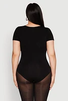 Womens Plus Size Scoop Neck Double Layered Bodysuit, Black, Size 2X