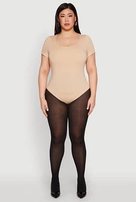 Womens Plus Scoop Neck Double Layered Bodysuit,