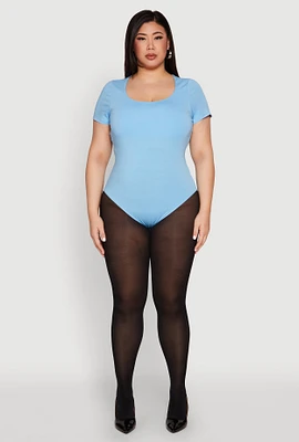 Womens Plus Size Scoop Neck Double Layered Bodysuit, Blue, Size 1X