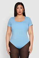 Womens Plus Scoop Neck Double Layered Bodysuit,