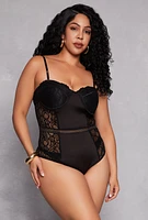 Womens Plus Size Lace Detail Convertible Bustier Bodysuit, Black, Size 2X