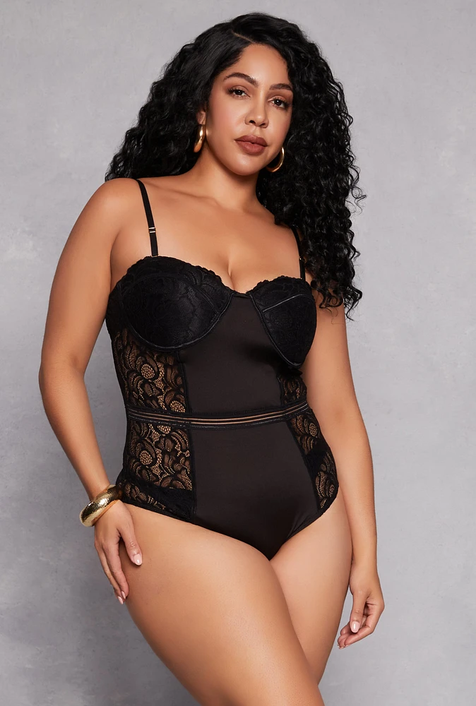 Womens Plus Lace Detail Convertible Bustier Bodysuit, 3X