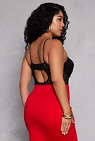 Womens Plus Lace Detail Convertible Bustier Bodysuit,