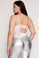 Womens Plus Lace Detail Convertible Bustier Bodysuit, White,