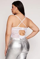 Womens Plus Lace Detail Convertible Bustier Bodysuit, White,
