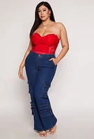 Womens Plus Size Lace Detail Convertible Bustier Bodysuit, Red, Size 1X