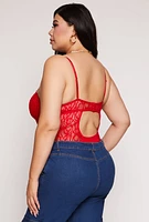 Womens Plus Size Lace Detail Convertible Bustier Bodysuit, Red, Size 3X