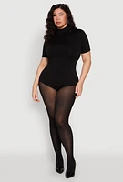 Womens Plus Size Seamless Short Sleeve Mock Neck Bodysuit, Black, Size 2X-3X
