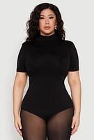 Womens Plus Size Seamless Short Sleeve Mock Neck Bodysuit, Black, Size 2X-3X