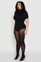 Womens Plus Size Seamless Short Sleeve Mock Neck Bodysuit, Black, Size 2X-3X