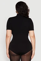Womens Plus Size Seamless Short Sleeve Mock Neck Bodysuit, Black, Size 2X-3X