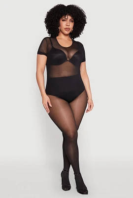 Womens Plus Mesh Scoop Neck Bodysuit,