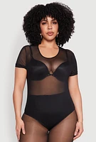 Womens Plus Mesh Scoop Neck Bodysuit,
