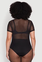 Womens Plus Mesh Scoop Neck Bodysuit,