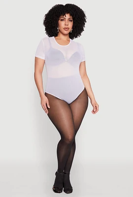 Womens Plus Size Mesh Scoop Neck Bodysuit, White, Size 2X