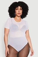 Womens Plus Size Mesh Scoop Neck Bodysuit, White, Size 2X