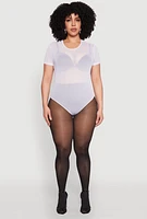 Womens Plus Size Mesh Scoop Neck Bodysuit, White, Size 2X